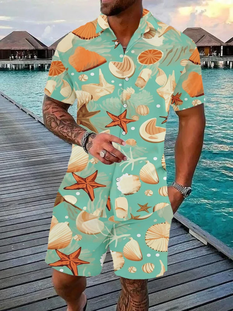 Hawaiian Beach Men's Shirt Set New Two-piece Summer Shirt Shorts Set Casual Outdoor Short Sleeve Men Clothing Fashion Men's Top