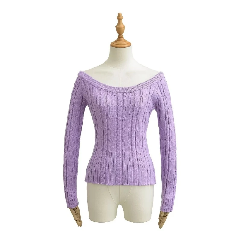 Wiosenny nowy sweter damski Fried Dough Twists z długim rękawem, wąski, solidny, hurtowo