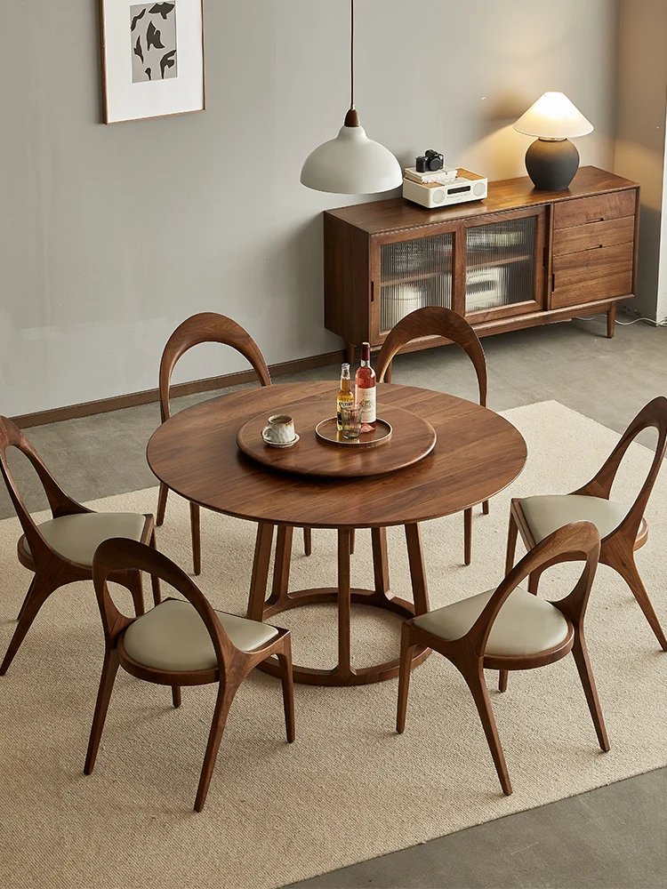 

Круглый стол из массива дерева, североамериканский черный орех, скандинавский современный простой обеденный стол и стулья для домашнего ресторана