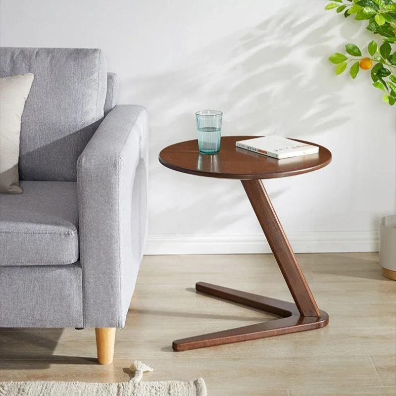 Multi-functional Solid wood small coffee table household living room small round table sofa edge table