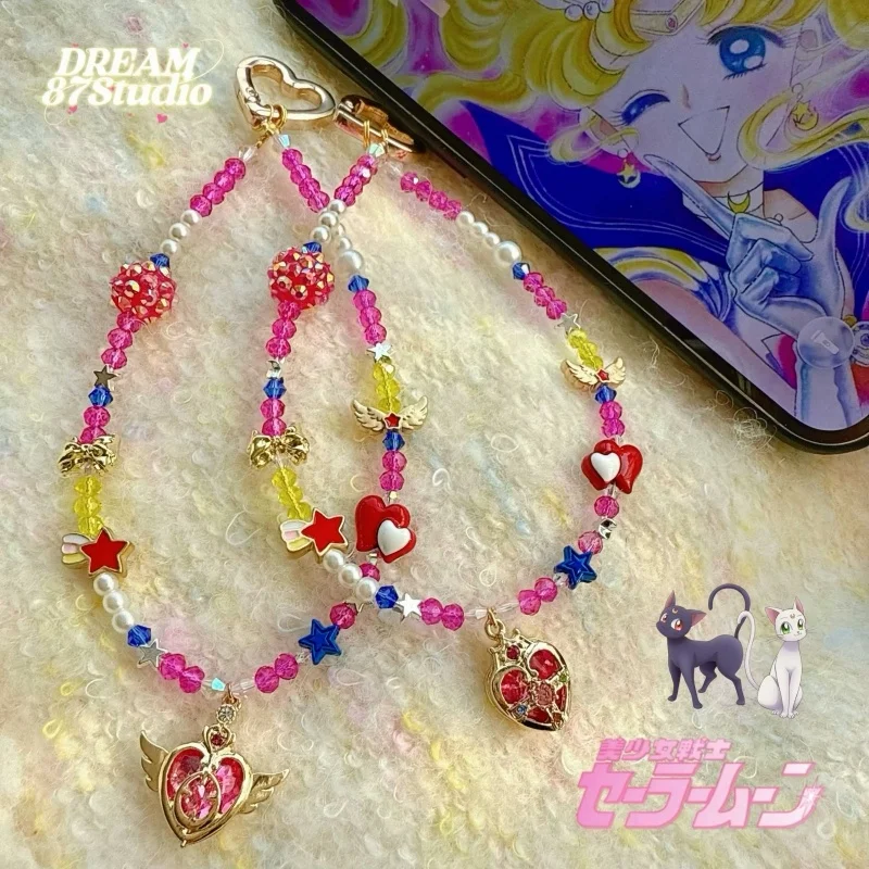 Sailor Moon Warrior Anime Peripheral Cartoon Eternal Moon Crystal Heart Keychain Beaded Wing Bag Pendant Anime Fans Decor Gifts view 4