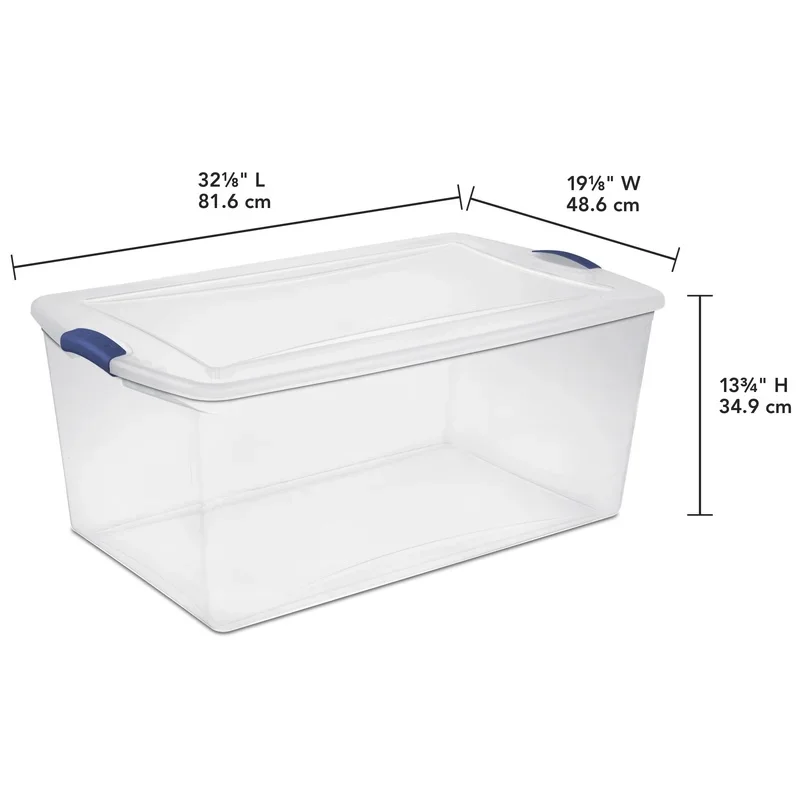 Contenedor de almacenamiento de plástico transparente con tapa de enganche, contenedor organizador apilable, mantas, ropa, artículos de temporada, Ideal para el hogar y la Oficina