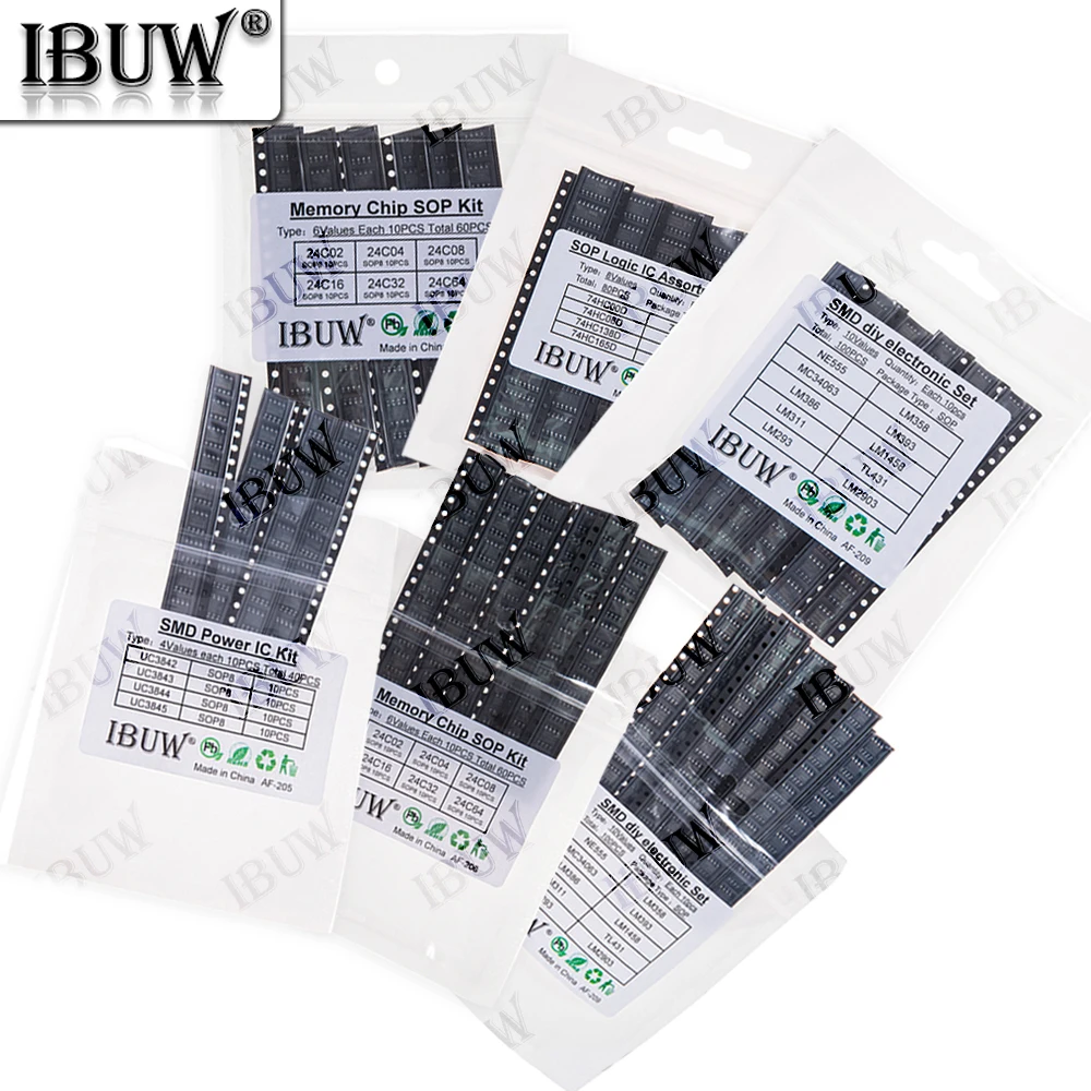 NE555 LM358 TL431 LM393 UC3842 UC3843 UC3844 UC3845 SOP-8 24C02 24C04 24C08 74HC00 SMD fuente de alimentación IC Kit UC3844 UC3845
