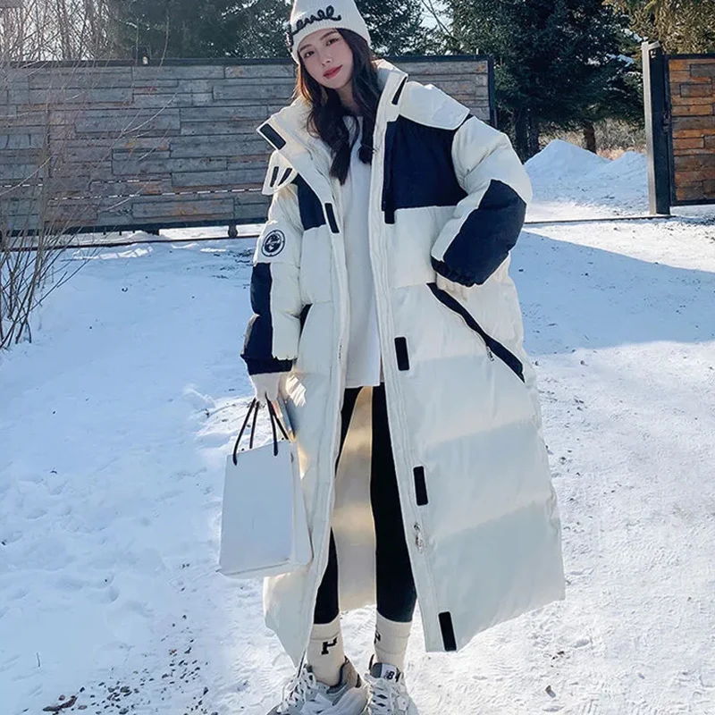 Winter Hooded Long Parka Women Y2K Korean Thick Oversized Streetwear Casual Midi Coats Bf Chic Preppy Warm All Match Outwear