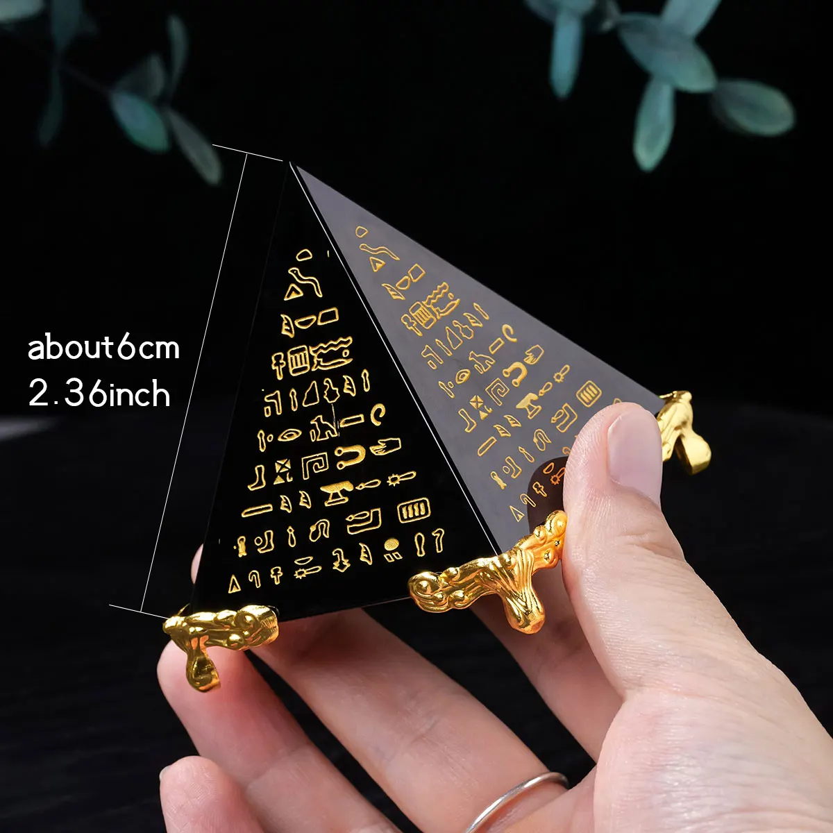 1Pc Natural Crystal Obsidian Scripture Pyramid Ornament Ancient Egyptian Energy Tower Home Desktop Crafts Ornament