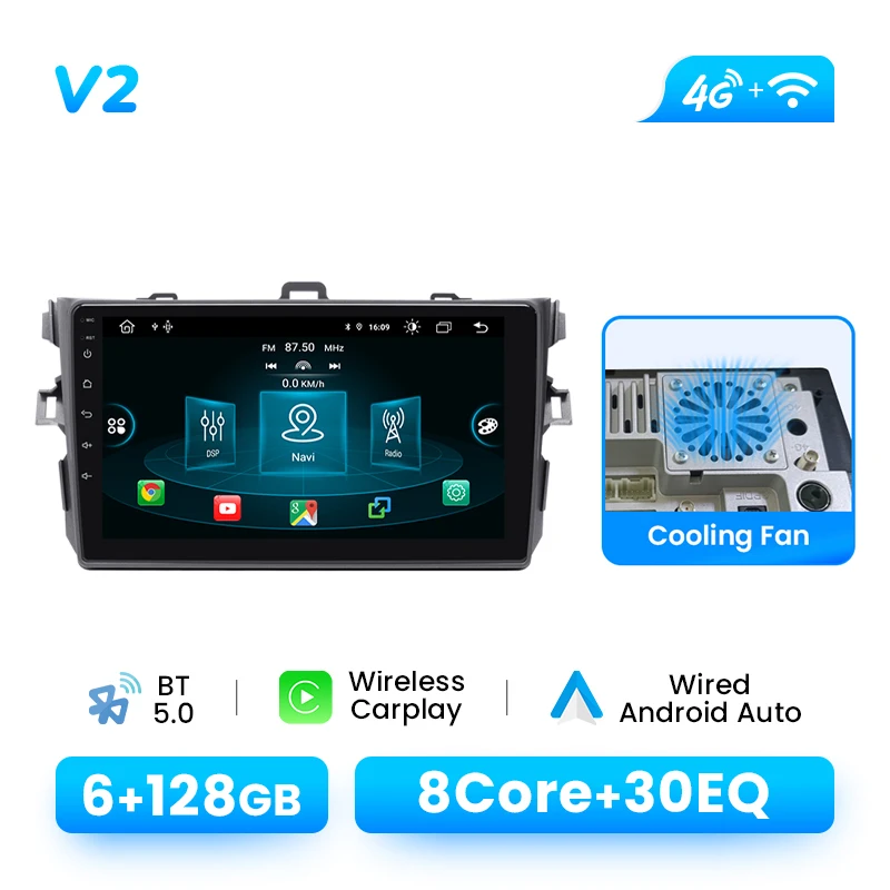 1280*720 IPS Multimedia Draadloze Carplay Autoradio Speler Voor Toyota Corolla E140 E150 2006-2013 Android 14 GPS Navigatie DSP