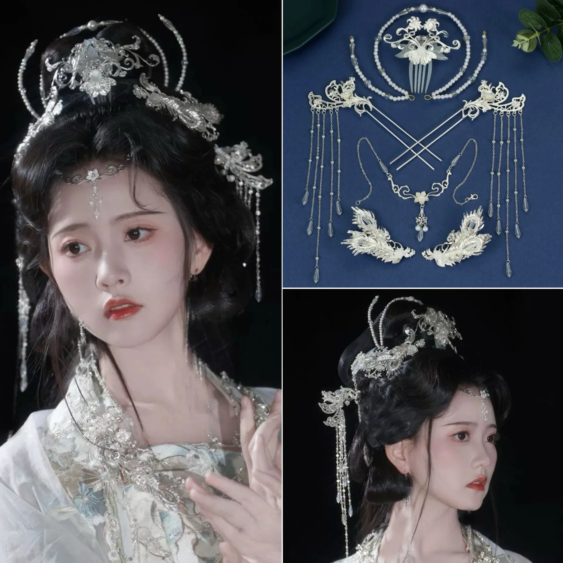 

HIMSTORY древний костюм Hanfu аксессуары для волос шаг встряхивание лба набор заколок для волос белые украшения Xiuhe