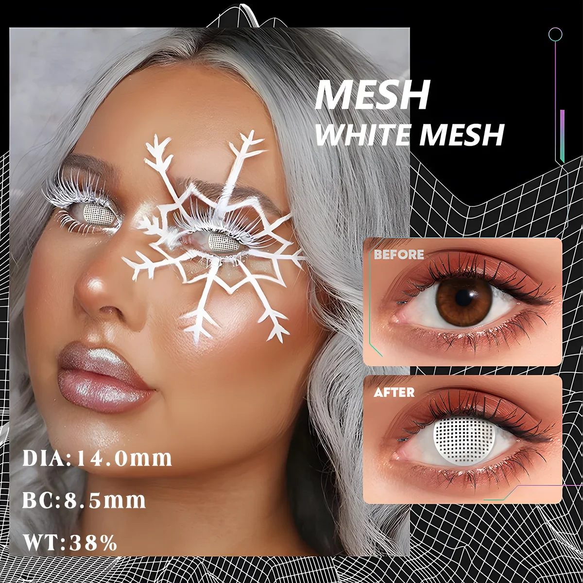 Lalens Weiße Blind-Block Farbige Kontaktlinsen Halbjährliche Weiche Linsen für Anime Cosplay Schwarze Cos-Kontaktlinsen für Coser Augen-Make-up – Detail 17