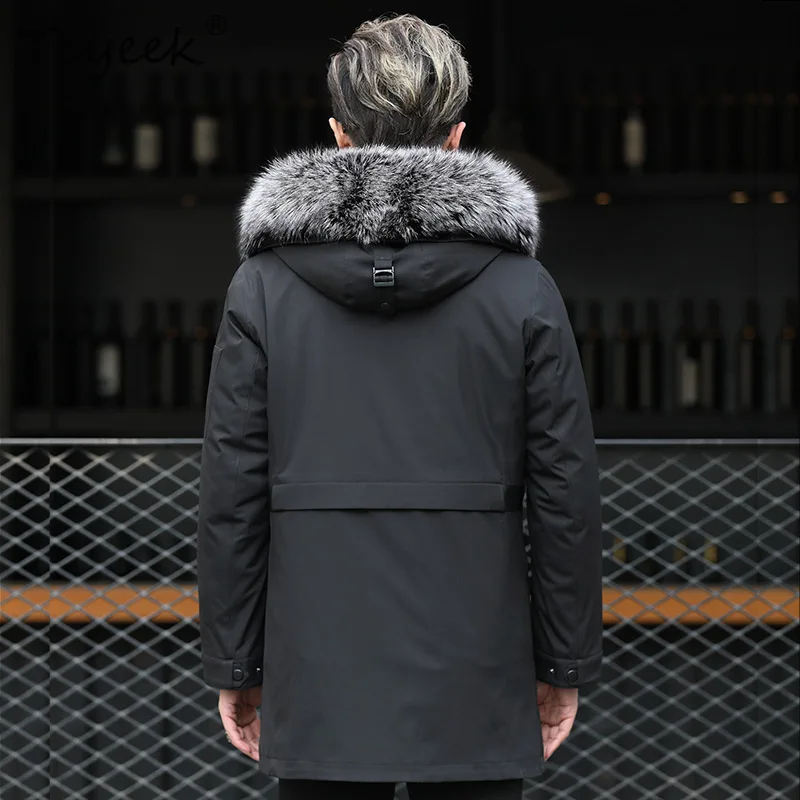 Tcyeek Sliver Fox Fur Collar Winter Jackets for Men Warm Rabbit Fur Liner Detachable Coat Man Clothing Fashion Real Fur Parka - view 4