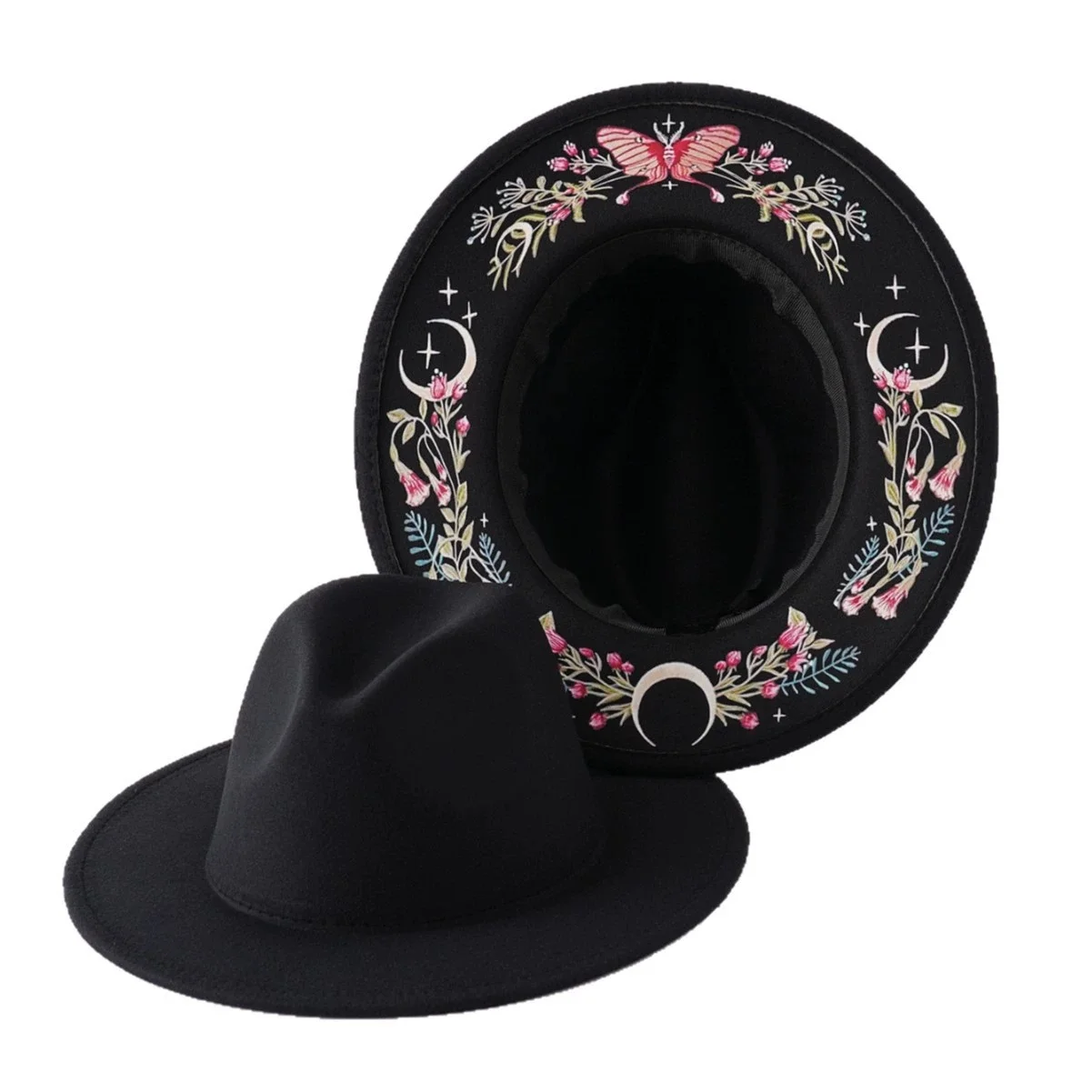 

New-style Men's and Women's Top Hats: Western Cowboy Hats with Ethnic-style Colourful Butterfly, Floral and Moon Prints