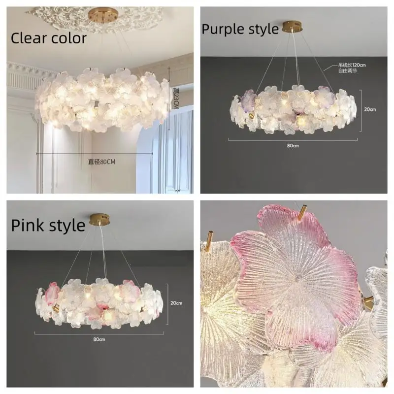 French-style Minimalist Living Room Chandelier Villa Grand Hall Bedroom Crystal Lamp Petal Glass Material Creative Lamp Lights