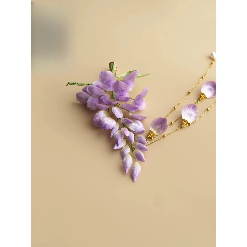 Intangible Heritage Handmade Wisteria Edelweiss Hairpin Chinese Style Hanfu Accessory Gift