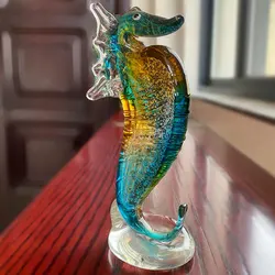 Glass Seahorse Figurine Hand Blown Crystal Animal Craft Collection Showpiece Glass Ornament Home Office Fish Tank Decor