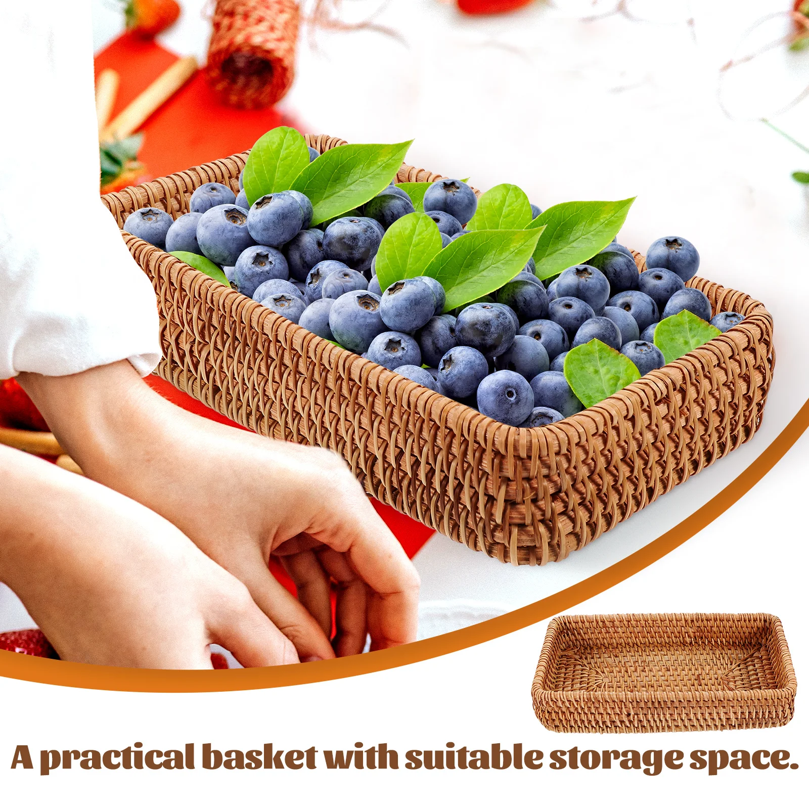 

Rattan Bread Apple Basket Small Woven Basket 20x11 5x3 5cm Snack Food Storage Portable Lightweight Picnic Party