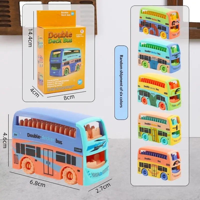 

Mini Double Bus Toy for Kids Dollhouse Colorful Pretend Play Bus Car Model Creative Educational Gift