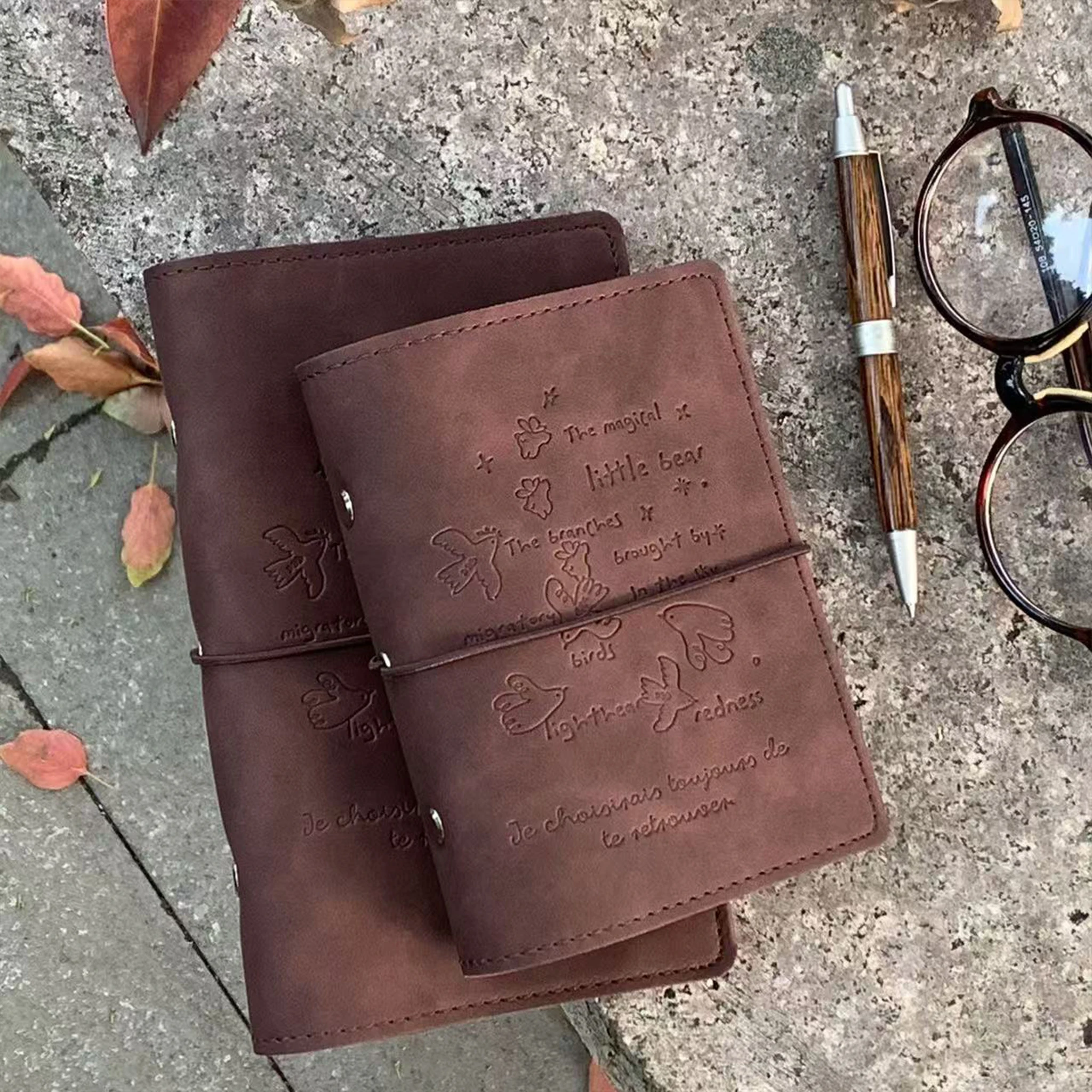 Original Korean Retro Leather High-value Travel Ledger A7A6 Loose-leaf Ins Notebook Simple Diary Stationery School Supplies Gift
