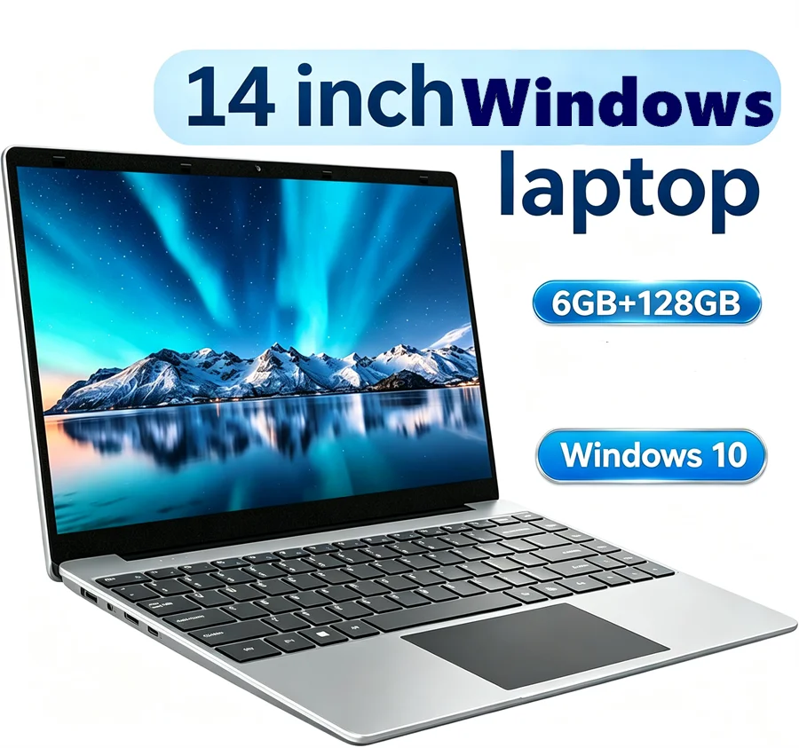 2026 14 inch Affordable Student Laptop 6GB RAM 128GB ROM Budget-Friendly Notebook Windows 10 Lightweight Intel Celeron CPU