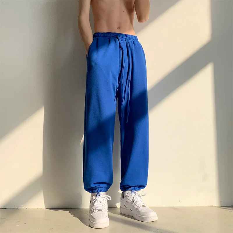 Men Sweatpants Elastic Waist Drawstring Joggers Pant Man Loose Stretch Black Blue Mens Workout Pants Solid Casual Trousers