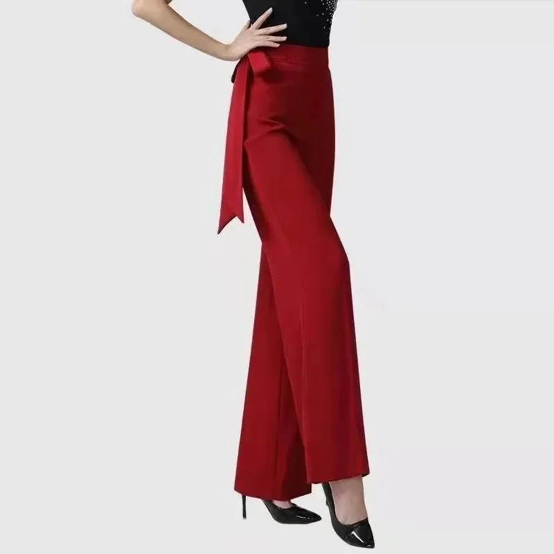 Losse Dans Moderne Broek Stijldansen Drape Hoge Taille Broek Latin Dance Ribbon Hoge Taille Wijde Pijpen Latin Dansbroek