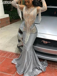 Sparkly O-neck Evening Dress Beading Tassel Mermaid Party Eleagnt Prom Dress Crystals Floor-length Customized Robe De Mariée