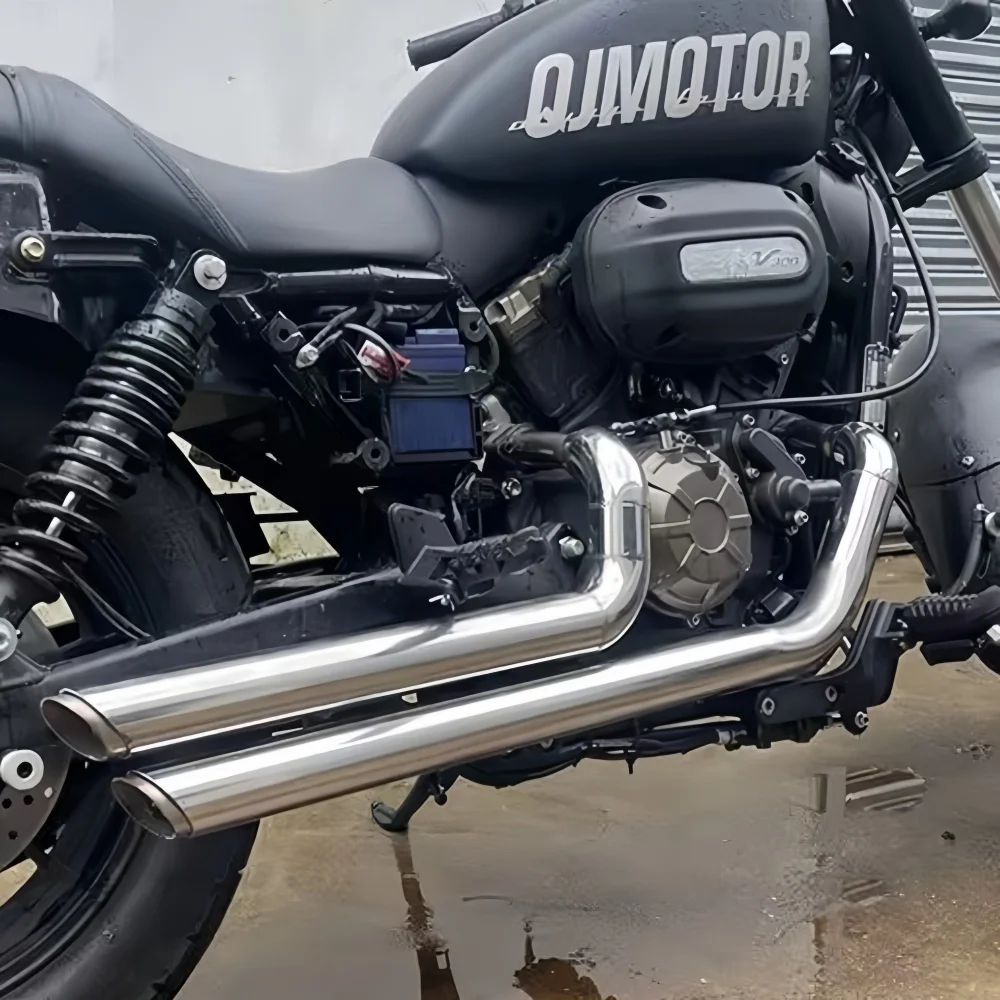 【Perfect fit】For QJMOTOR SRV300 modified exhaust pipe modified Harley VH double hoof sound exhaust pipe 300srv accessories