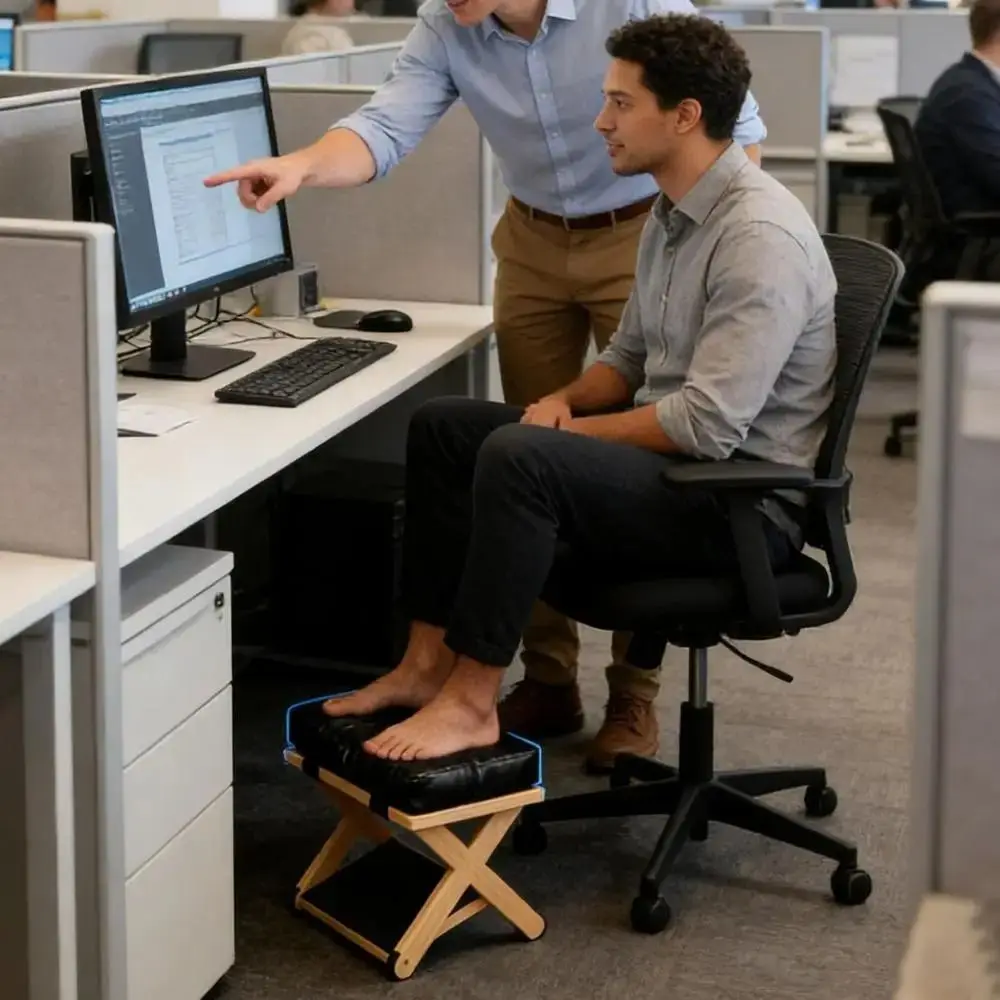 

Natural Solid Wood Under Desk Footrest Smooth Surface Lightweight Design Solid Wood Footrest Durable Material Non-Slip Base