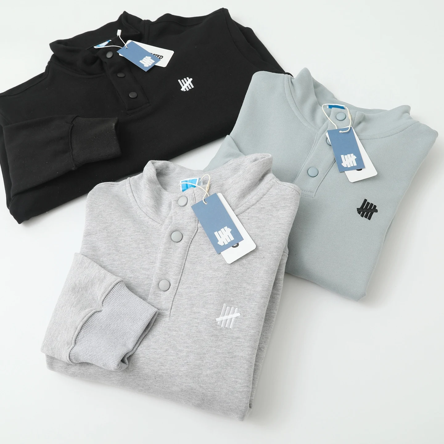 UNDEFEATED Five-Strike Snap-Button Stand Collar Sweatshirt | Heavyweight 400gsm French Terry Pullover with Pockets