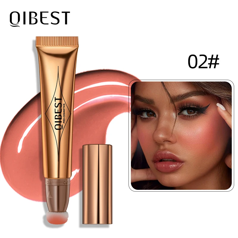 Qibest Liquid Blush mit Kissen applikator natürlich aussehende Wangen tönung Rouge Dewy Finish Liquid Blusher cremiges Make-up für das Gesicht