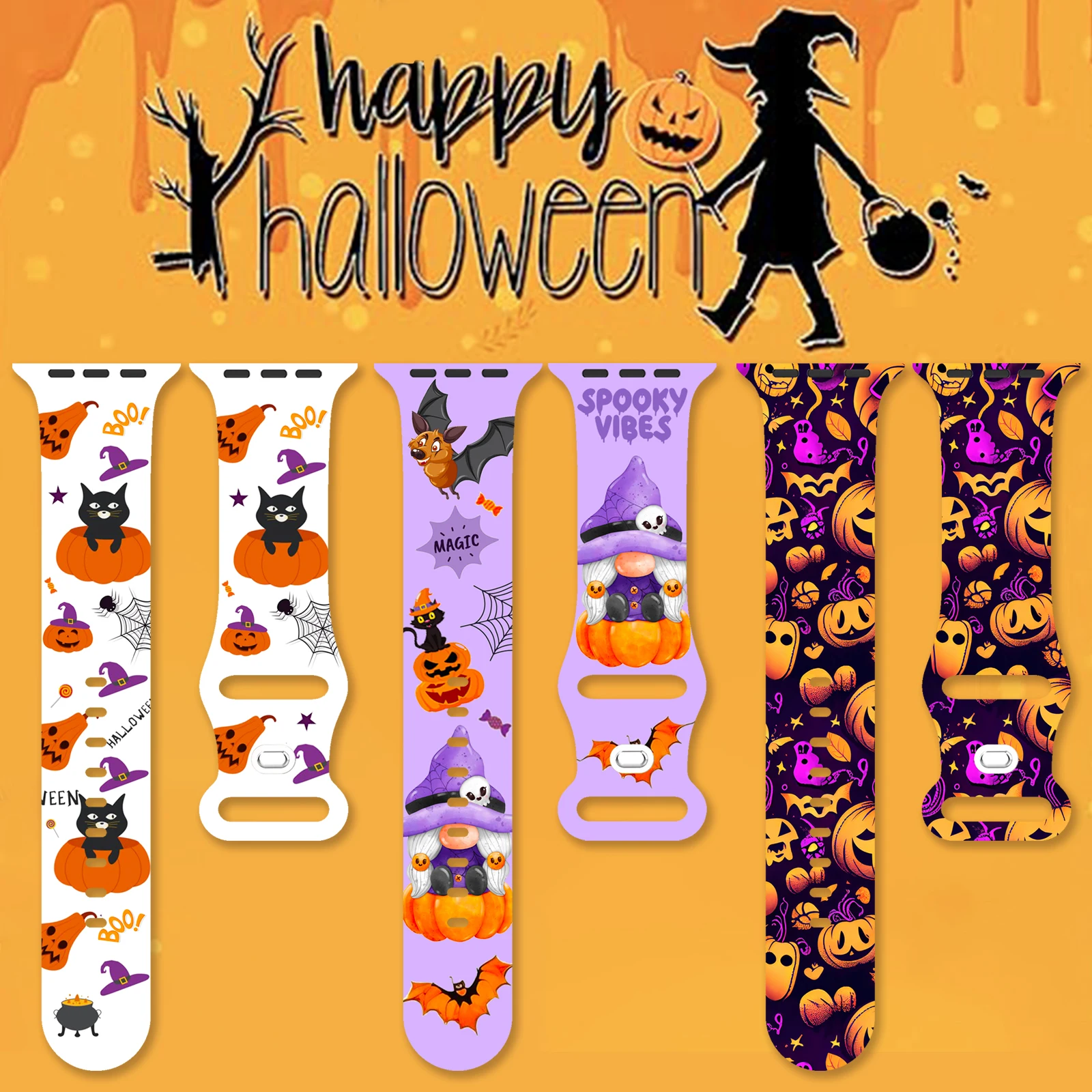 

Halloween Pumpkin Ghost Strap for Apple Watch 10 9 8 7 Silicone Band Replaceable Bracelet for iWatch 46mm 42mm Watchband