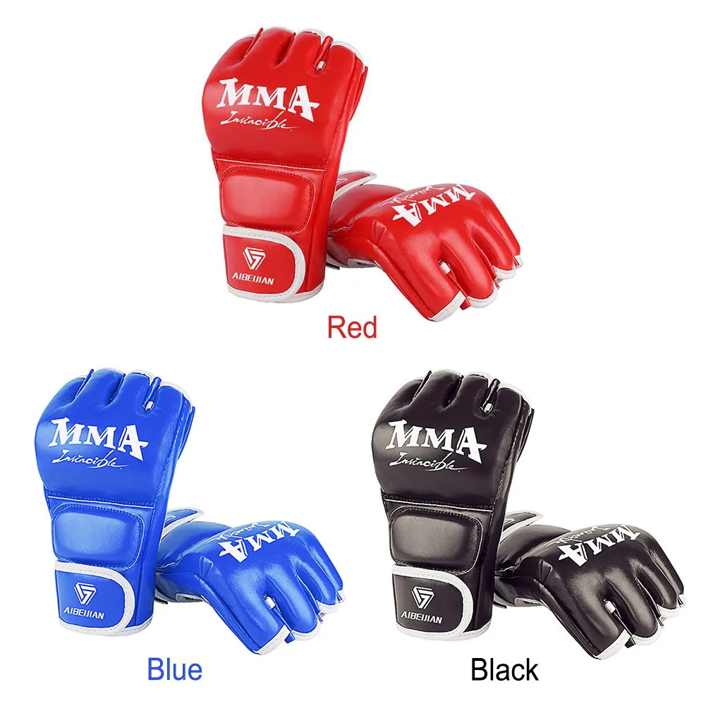 Half Finger Training Sparring Gloves Wearable PU Mitts Hand Protector Tear Resistant Breathable Durable for Sports Supplies