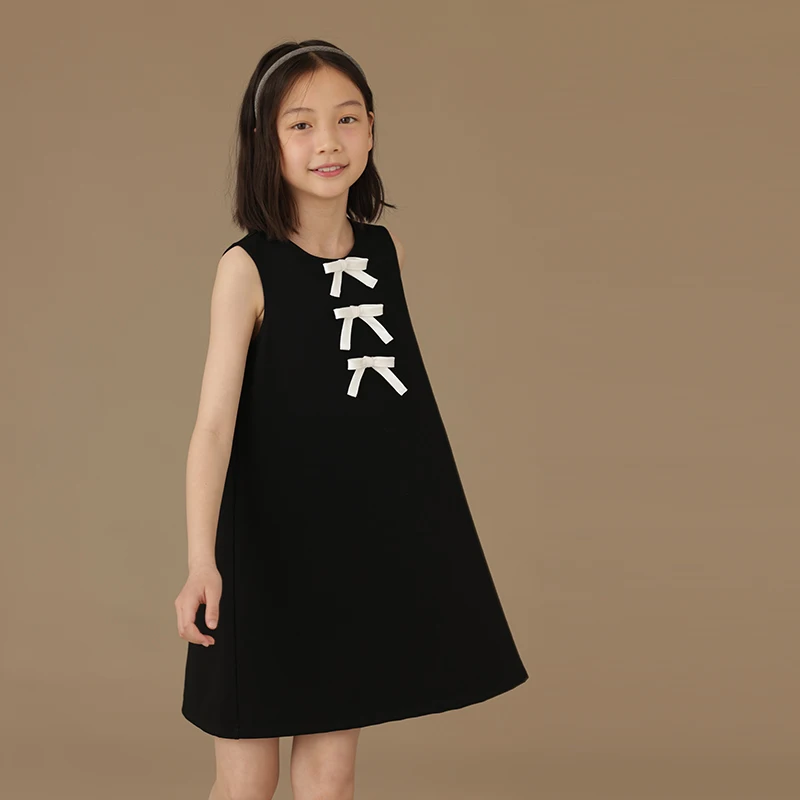 

Female Child clothes Girls Dresses Birthday Children's Summer Dress School Sundress Clothes Black Vest Skirt Performance Formal