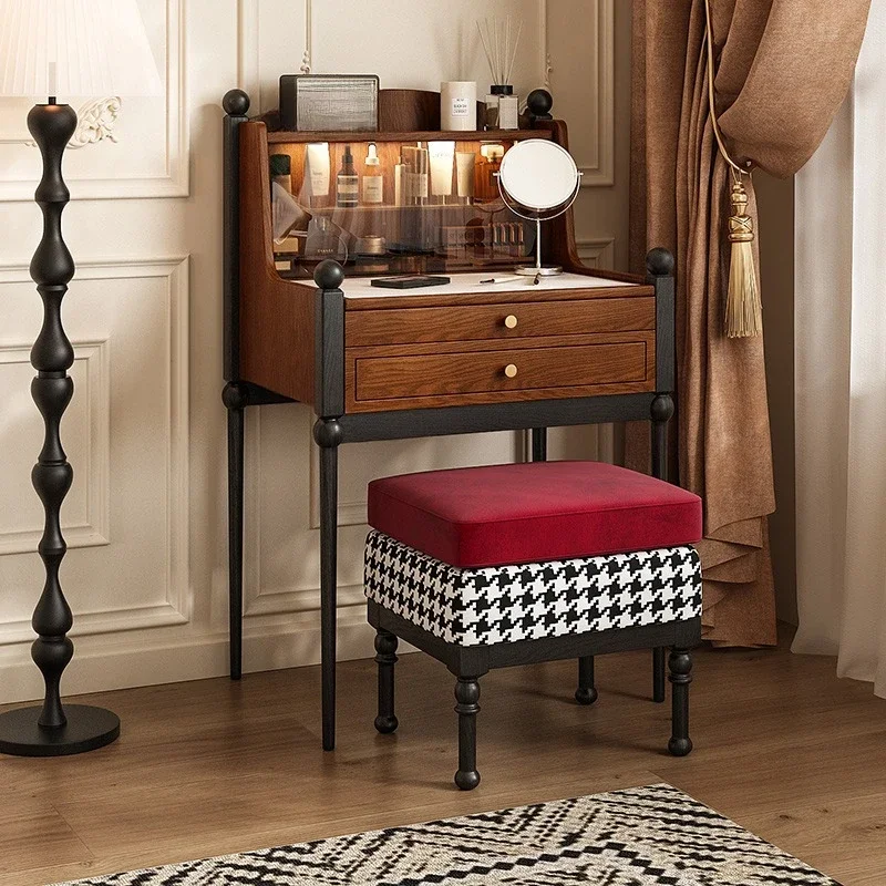 Solid wood dressing table American, retro small apartment bedroom dressing table bedside table integrated, small rock slab