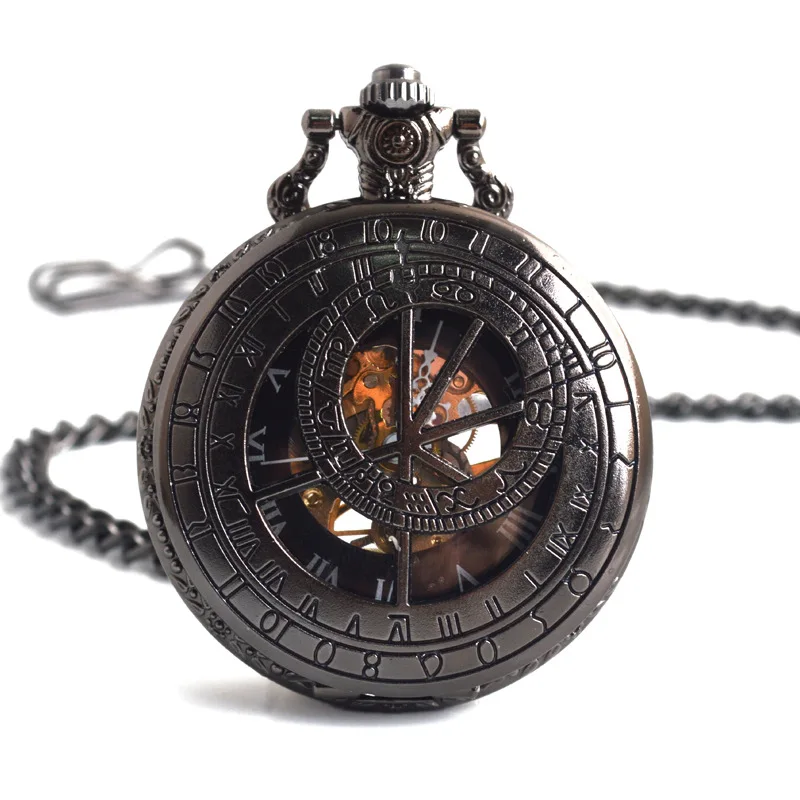 Luxury Steampunk Constellation orologio da tasca meccanico per uomo donna Hollow Skeleton Case numeri romani Fob Chain Pendant Clock
