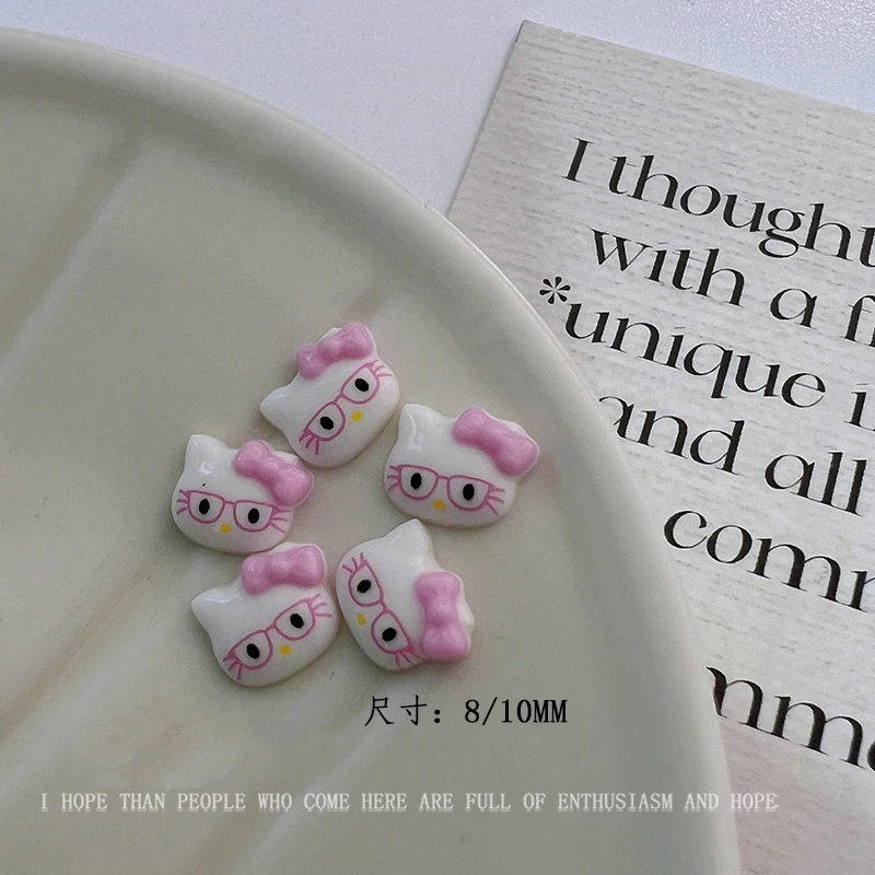 50 шт./пакет 3D розовые очки Hello Kitty Nail Charms Kawaii Resin Kitty Cat Nail Art украшения Sweet False Nail Kitty Nail Part