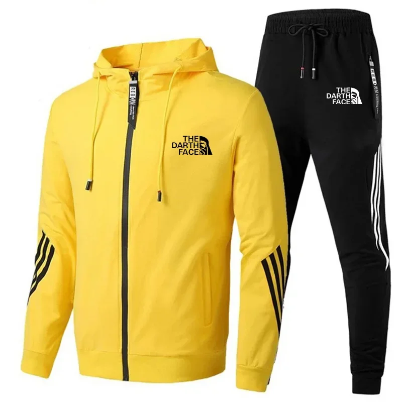 Men's spring and autumn new sportswear fitness basketball jogging 2-piece zip-up hooded jacket + trousers fashion casual suit