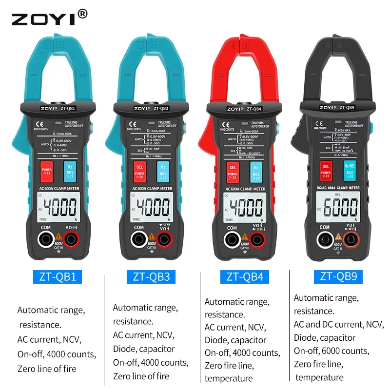 ZOYI Digitales Zangenmessgerät, 6000 Zählungen, True RMS 100 A, 1 mA, AC/DC-Amperemeter, Multimeter, Autostrom, Voltmeter, Kapazität, Temperatur, Hz-Tester