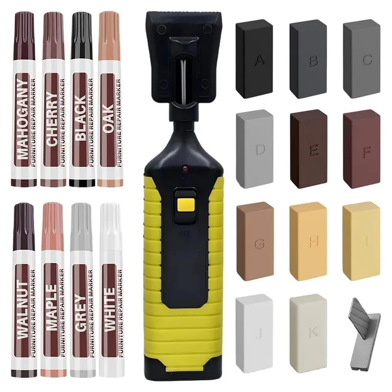 B97A-Floor Repair Kit 11-Color Floor Repair Wax Blocks And 8-Color Furniture Repair Markers For Wood Furniture