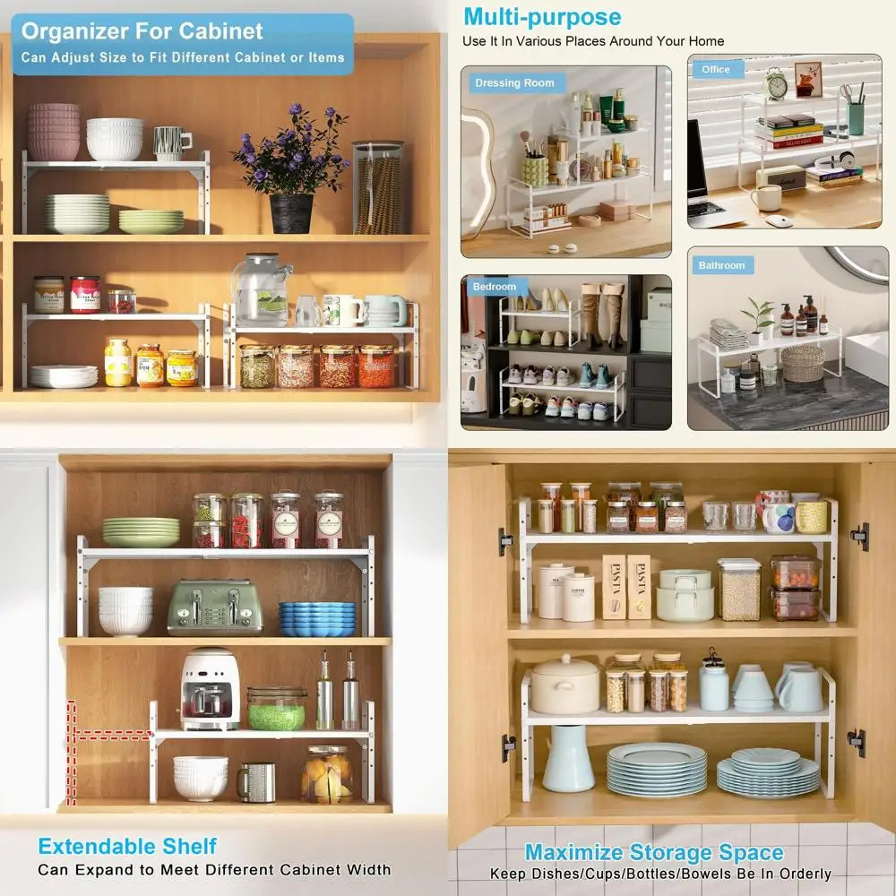 Expandable Kitchen Shelf Organizer, 2-Pack, 15.5-25.5 Adjustable, 30 lbs Capacity, Stackable Storage Racks