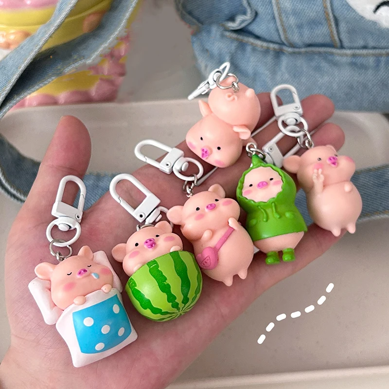 Cute Funny Three-dimensional Piggy Keychain Kawaii Pig Animal Shaped Keyring Bag Mobile Phone Pendant Decoration Accessories