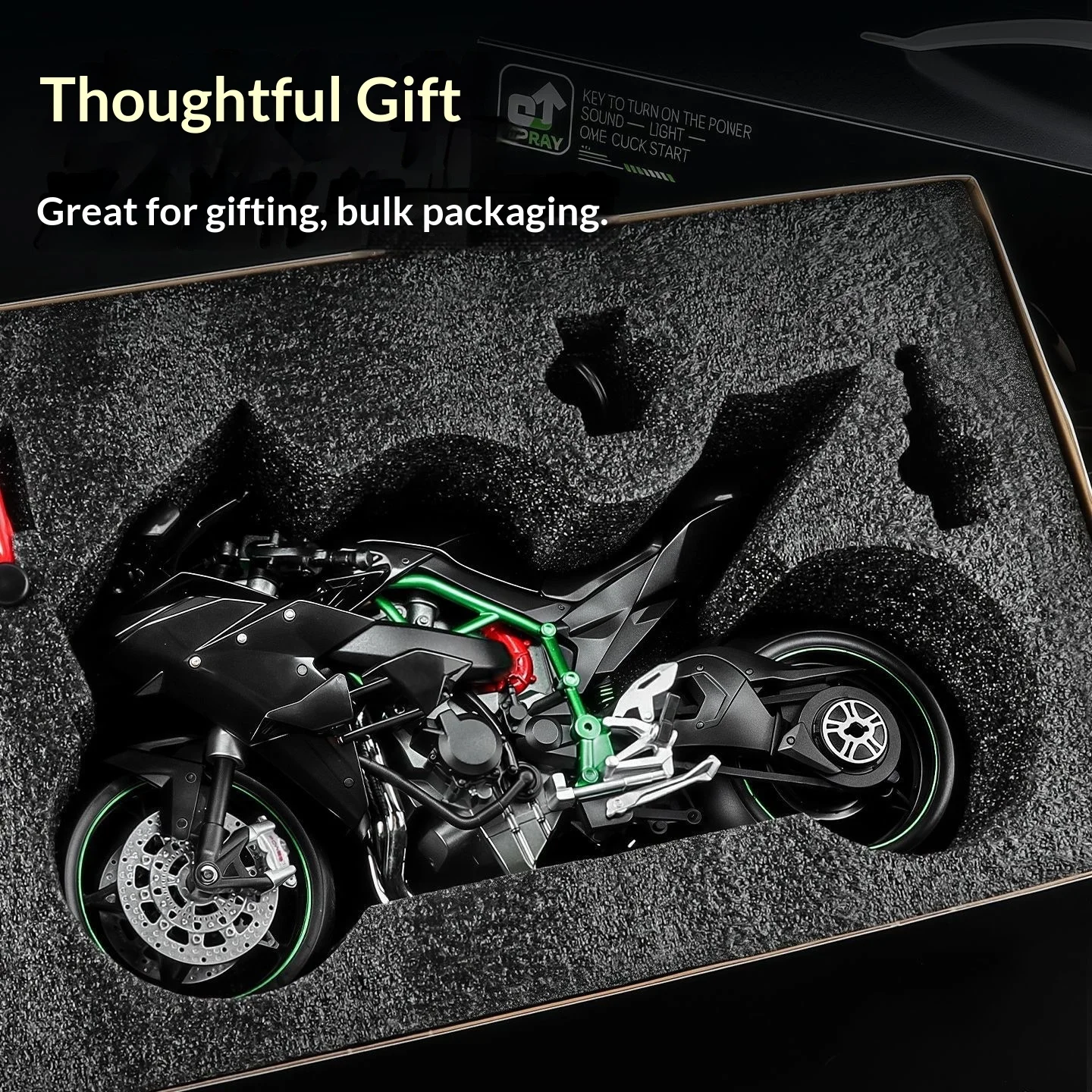Kawasaki Ninja H2R 1:9 Motorradmodell aus Legierung mit Rauchsprüheffekt, Sammleredition, Geschenkbox für Motorradsammler – Detail 4