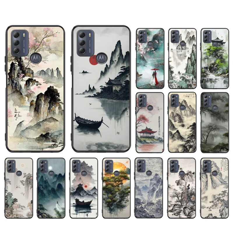 Chinese Art Landscape Painting Case For Moto Edge 50 40 Pro Edge 40 30 Ultra Neo Fusion G Power G Stylus G Play E32 E20 E40