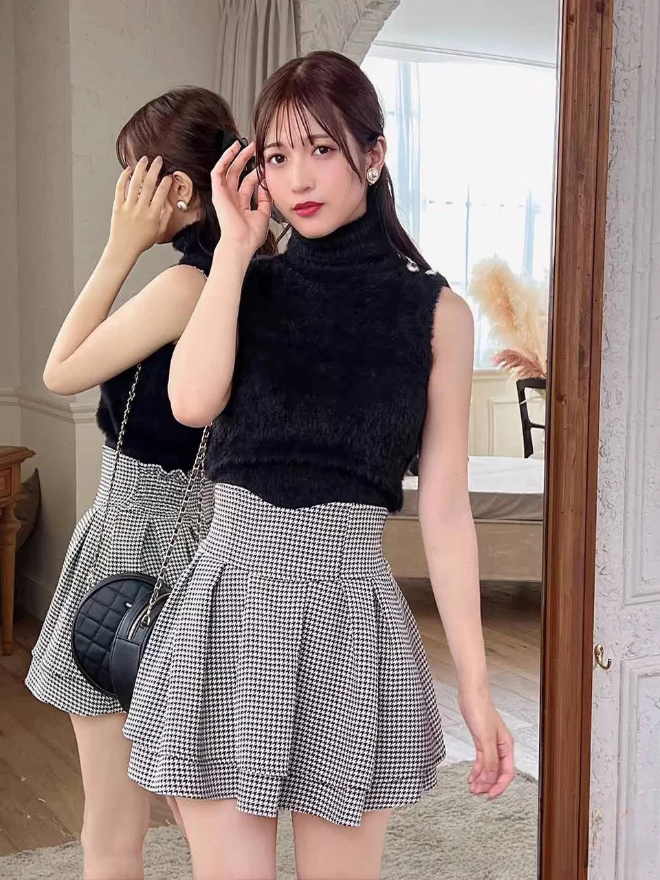 Gonna scozzese a vita alta Dolce preppy Sle Fibra di poliestere raccolto Silhouette a trapezio per donne Ragazze Studenti Abbigliamento quotidiano