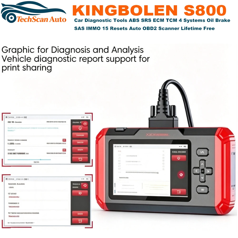 KINGBOLEN S800 Car Diagnostic Tools ABS SRS ECM TCM 4 Systems Oil Brake SAS IMMO 15 Resets Auto OBD2 Scanner Lifetime Free