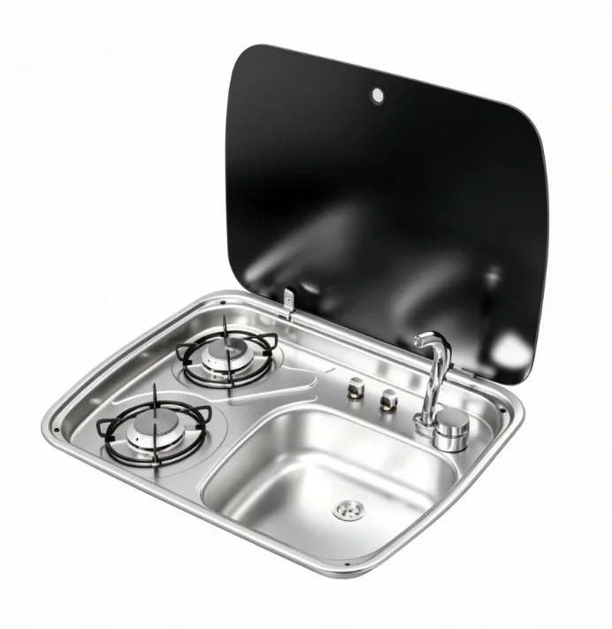 Stainless Steel RV Gas Stove Sink Combo Integrated Compact Galley Equipment For Motorhome Caravan Camper Yacht Kitchen