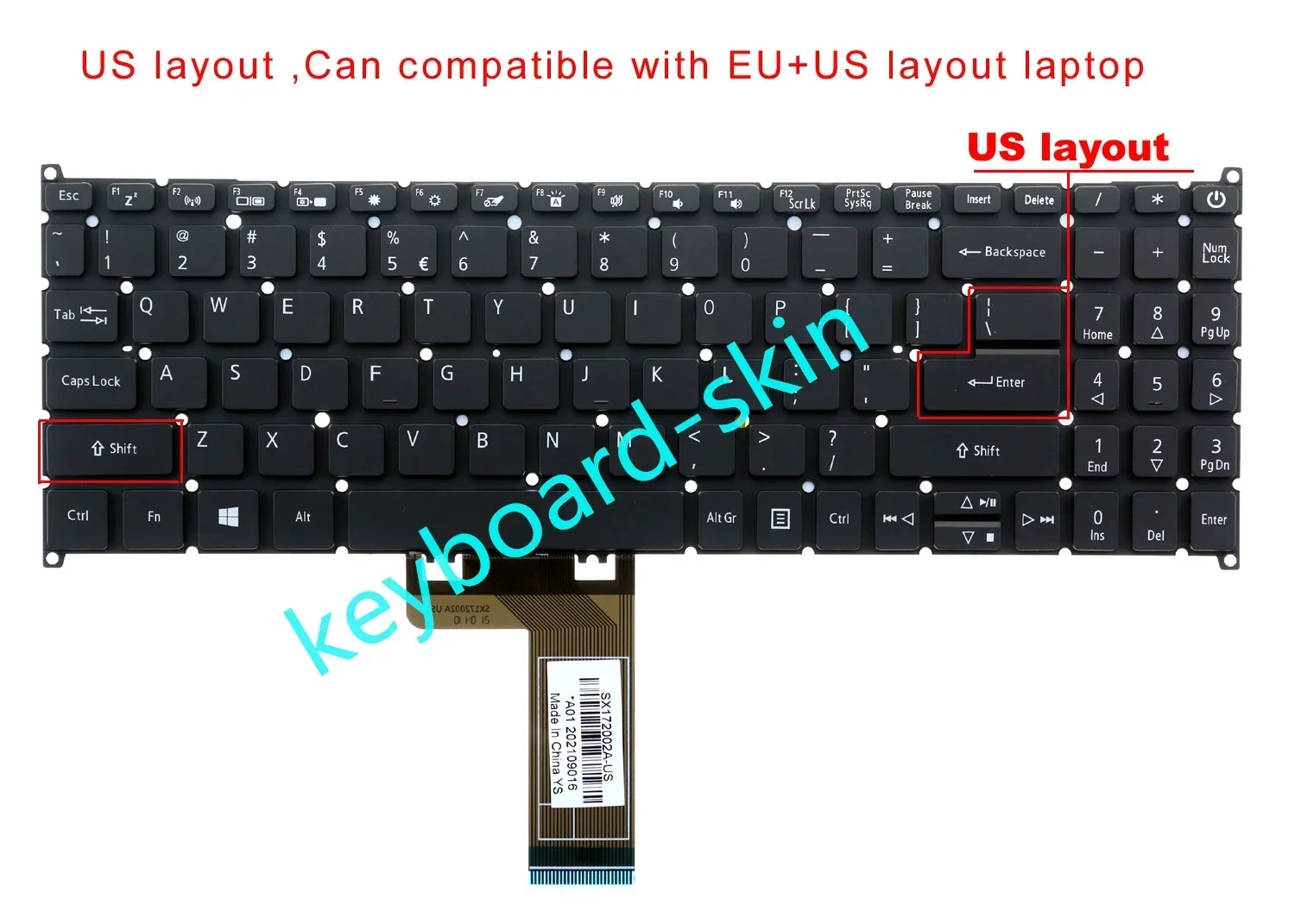 New US with-backlit NO-frame Keyboard For Acer EX215-21 EX215-22 EX215-31 EX215-51 EX215-52G EX215-53G EX215-54G laptop