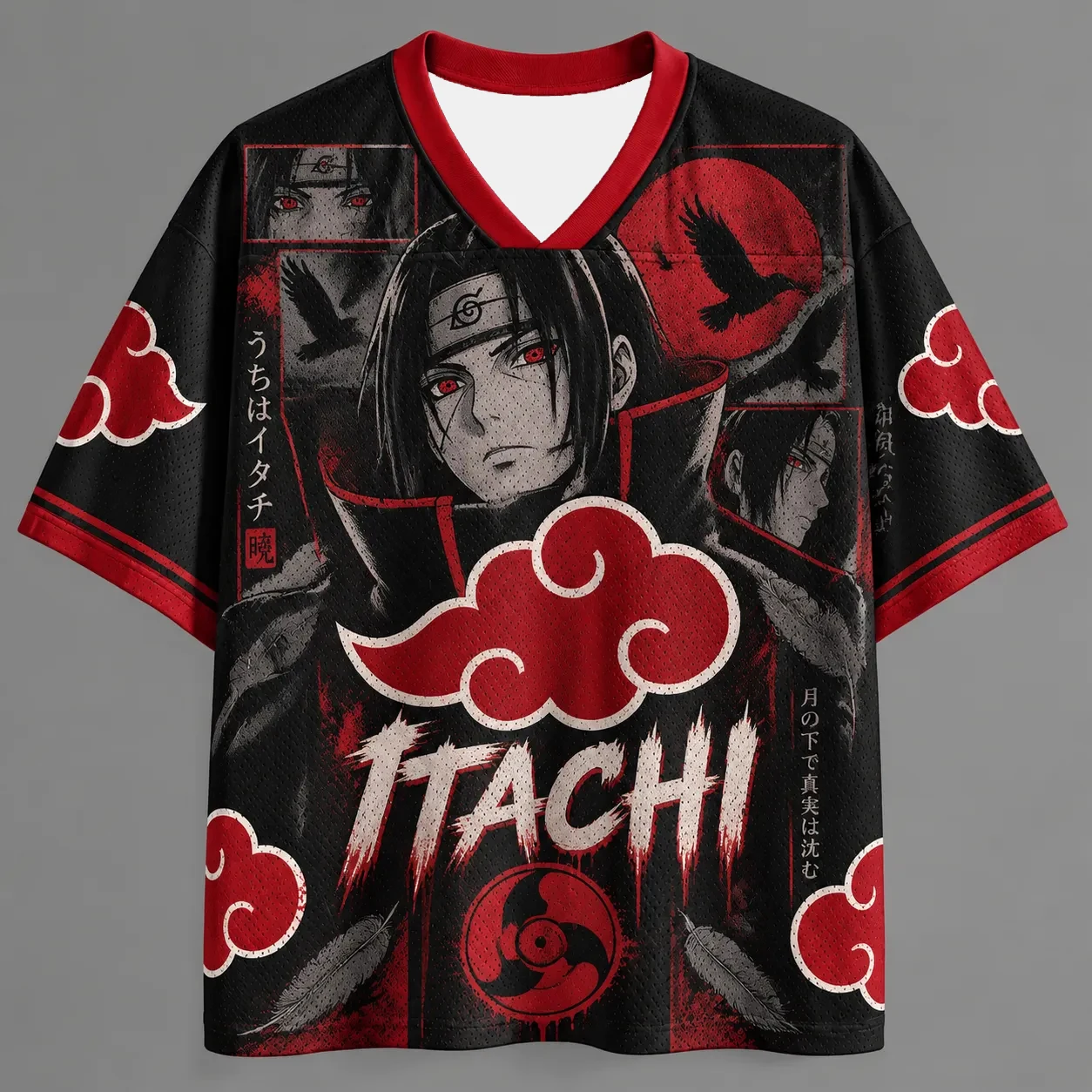 Naruto Itachi Football Jersey Akatsuki Red Cloud Manga Print Anime Street Wear Hip-hop Sports T-shirt Family Parent-child Outfit