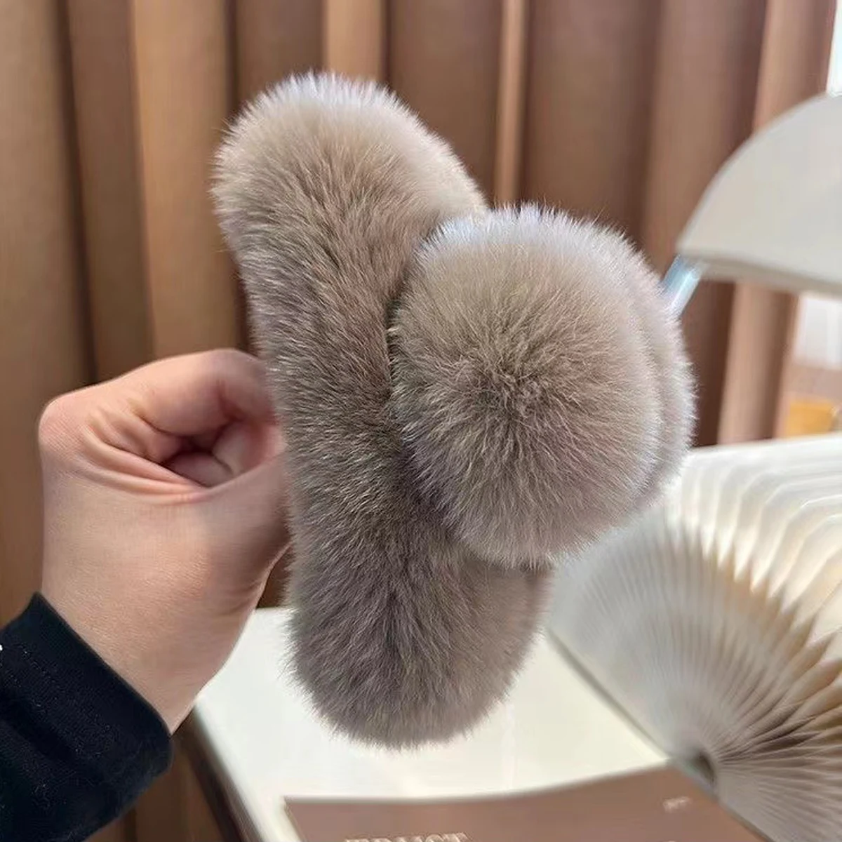 Winter Fuzzy Hair Claw Women Warm Fluffy Natural Rex Rabbit Fur Fashion Elegant Party Hair Claws