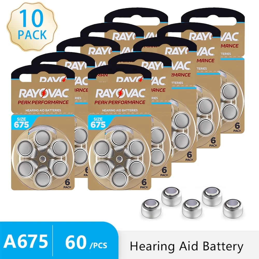 

New Hearing Aid Battery 60PCS RAYOVAC PEAK A675 Zinc Air Batteries For BTE Hearing Aids Sound Amplifier Deafness Ear Aid Battery