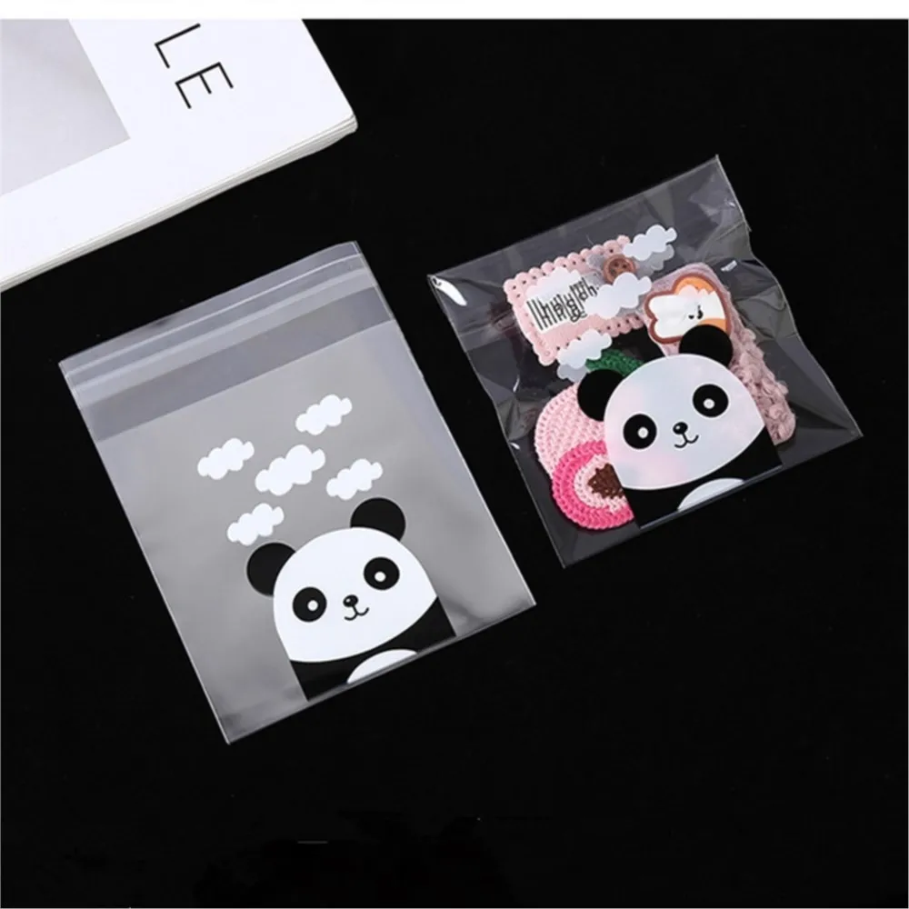 100Pcs/lot Panda Cartoon Self-adhesive Cookies Bag Transparent Pouch For Jewelry Biscuit Food Storage Packaging Supply Material