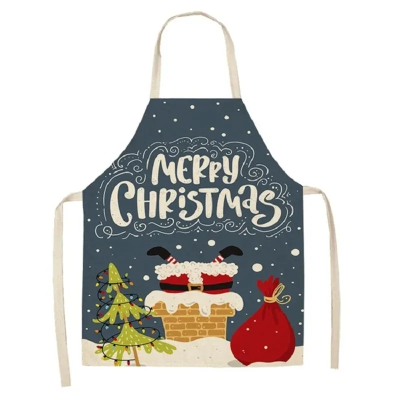 Parent child apron Christmas apron Santa Claus Christmas tree Elk bell printed linen holiday apron